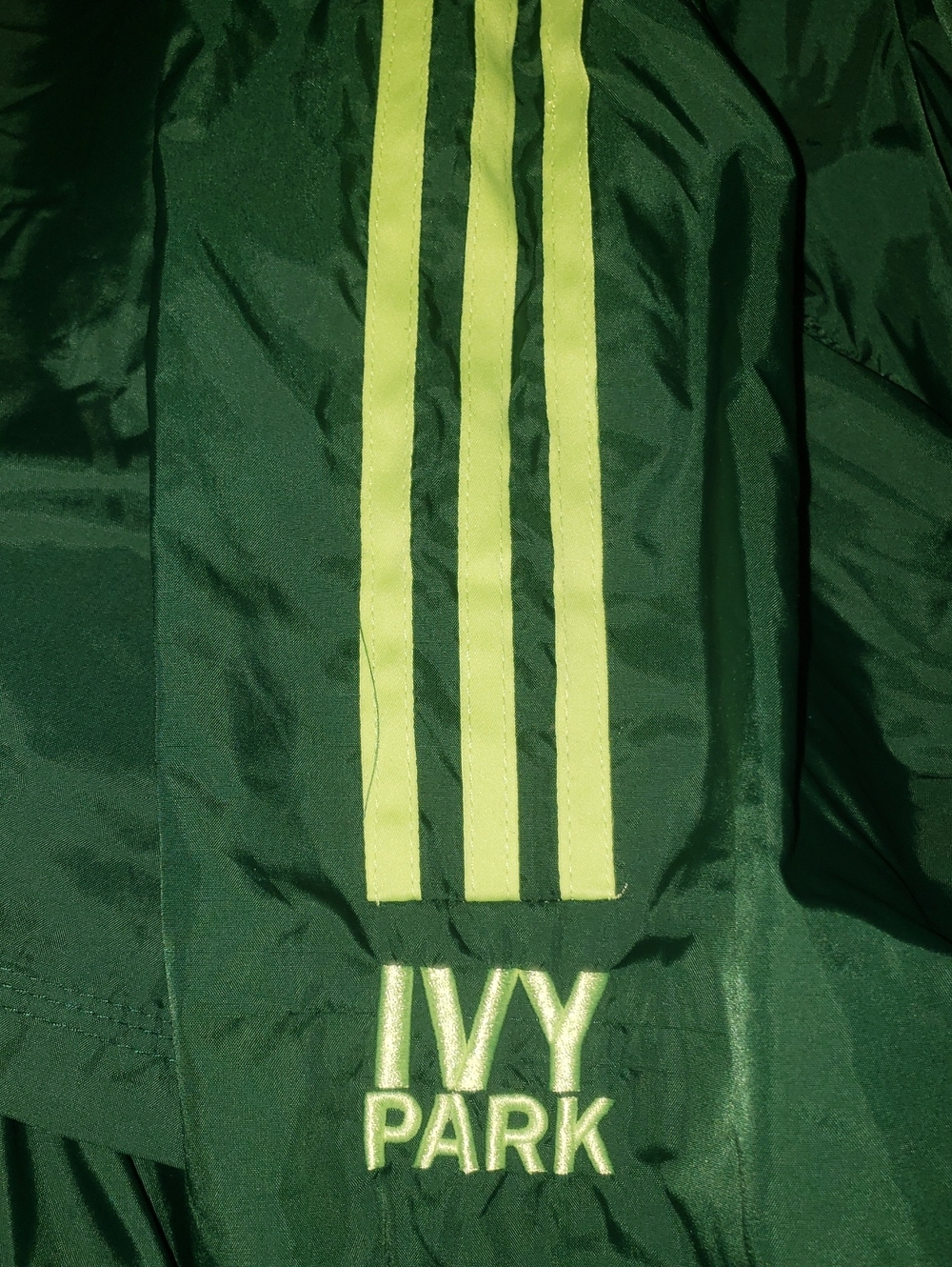 IVY PARK Forest Green Long Raincoat with Lime Stripes, Sz M - Picture 6 of 9